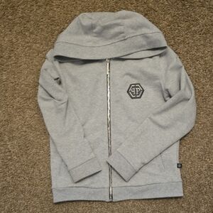Philipp Plein Light Gray Kids Zip-Up Hoodie